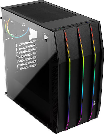 Aerocool Klaw Gaming Midi Tower Κουτί Υπολογιστή με Πλαϊνό Παράθυρο και RGB Φωτισμό Μαύρο