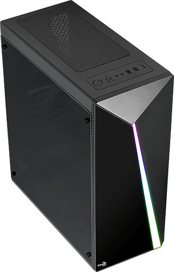 Aerocool Shard Tempered Glass Gaming Midi Tower Κουτί Υπολογιστή με Πλαϊνό Παράθυρο Μαύρο