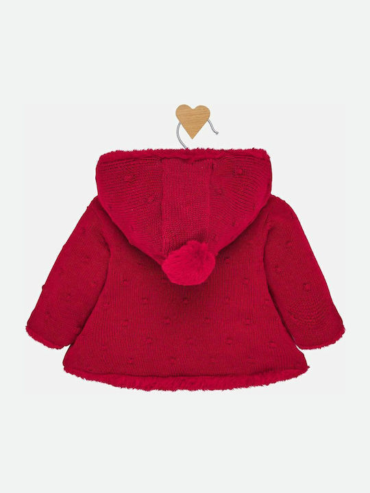 Kids Cardigan Knitted with Hood Red