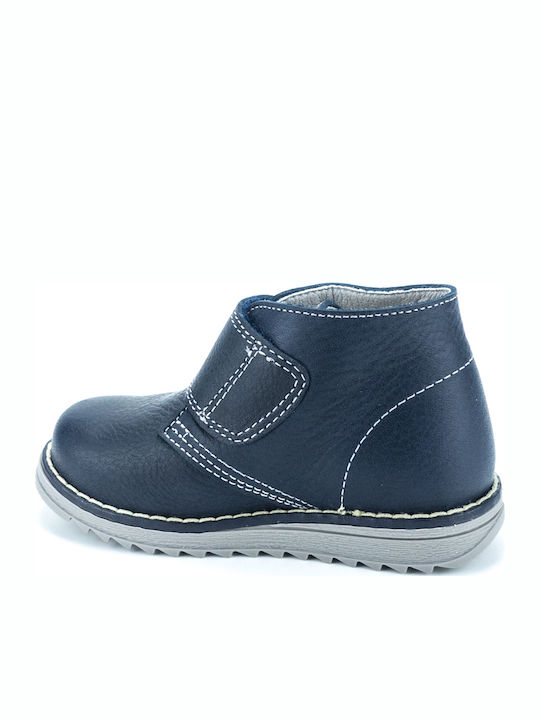 Lederne Kinderstiefeletten mit Klettverschluss Marineblau
