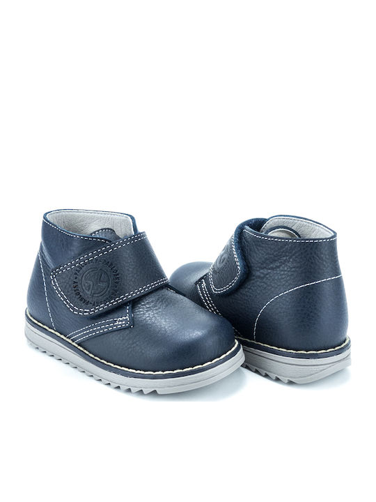 Lederne Kinderstiefeletten mit Klettverschluss Marineblau
