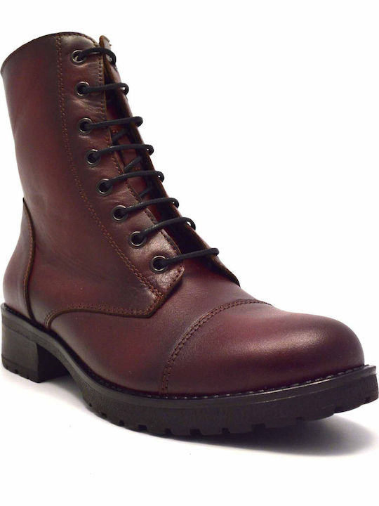Leather Women's Ankle Boots Burgundy