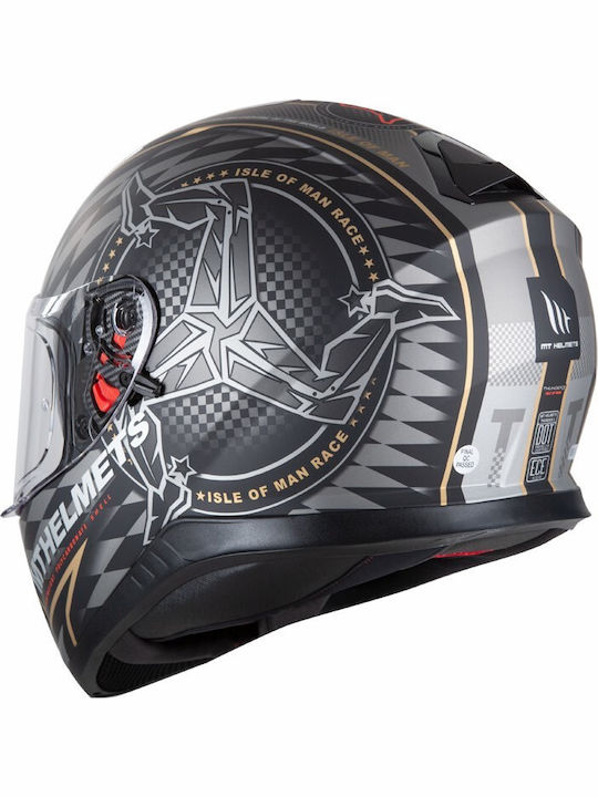 MT Thunder 3 SV Isle of Man Matt Black/Gold Motorcycle Helmet Full Face ECE 22.05 1550gr with Sunvisor MTH000KRA245