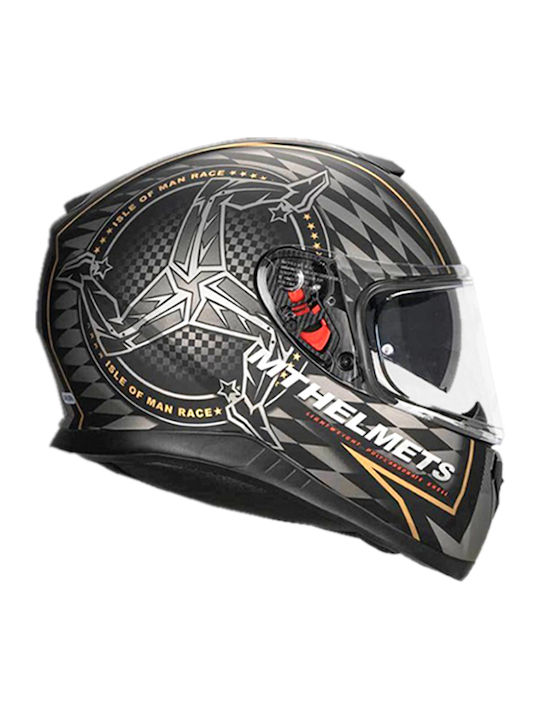 MT Thunder 3 SV Isle of Man Matt Black/Gold Motorcycle Helmet Full Face ECE 22.05 1550gr with Sunvisor MTH000KRA245