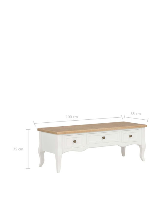 TV Stand Wooden White L100xW35xH35cm