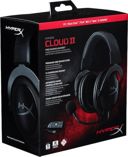 HyperX Cloud II Надушници Геймърски слушалки с връзка USB / 3,5 мм Черен