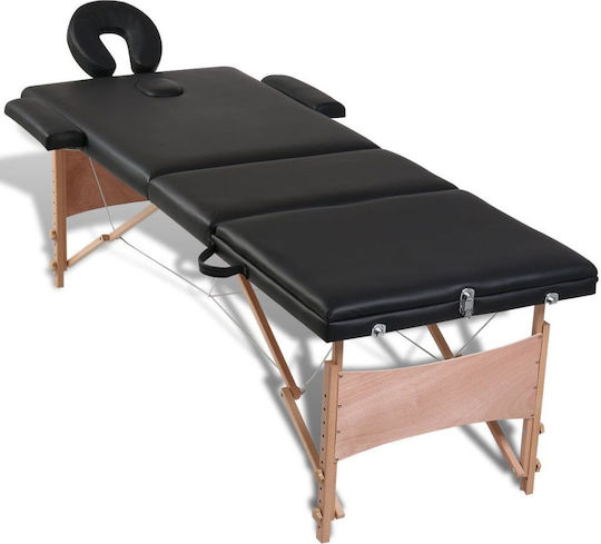 vidaXL Wooden Portable/Folding Black Massage and Physiotherapy Bed 186x68cm 3 Positions