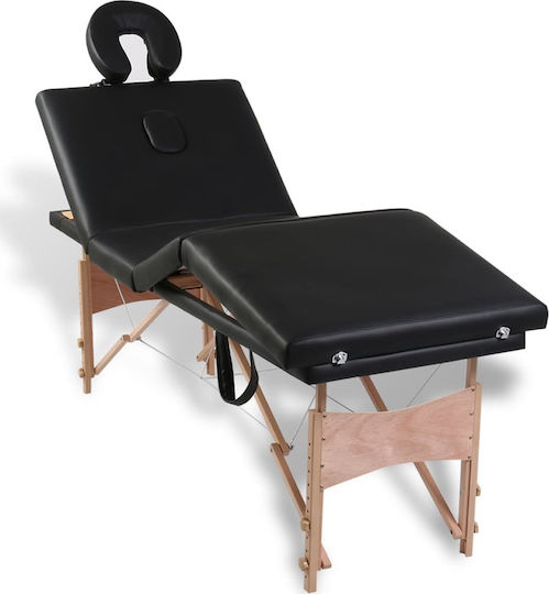 vidaXL Wooden Portable/Folding Black Massage and Physiotherapy Bed 186x68cm 4 Positions