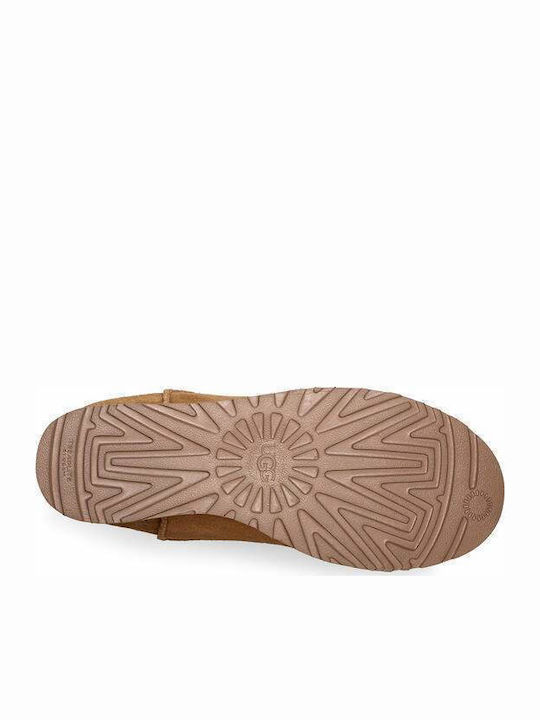 Suede Medium Heel Women's Boots with Fur Classic Femme Short Chestnut
