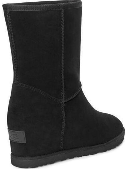 Suede Medium Heel Women's Boots with Fur Classic Femme Short Black