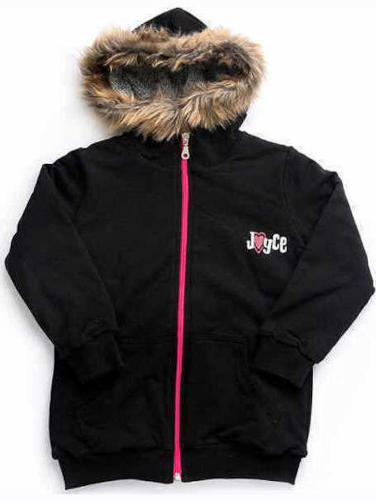 Joyce Girls Cotton Hooded Sweatshirt with Zipper Black