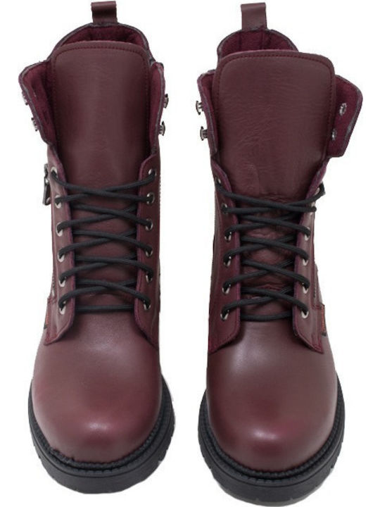 Leather Women's Ankle Boots Burgundy
