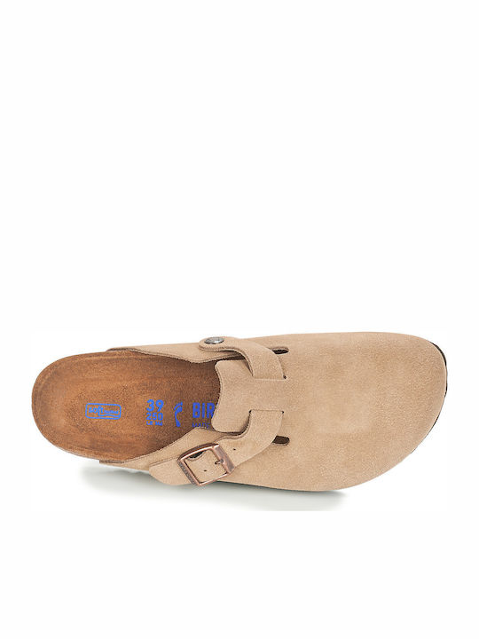 Boston Soft Footbed Anatomical Leather Women's Slippers Beige Narrow Fit