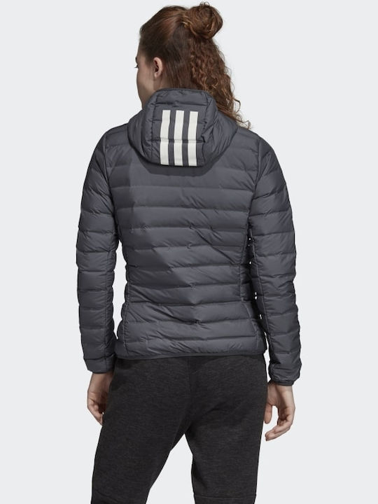 Adidas Varilite Soft 3-Stripes Women's Short Puffer Jacket for Winter with Hood Gray