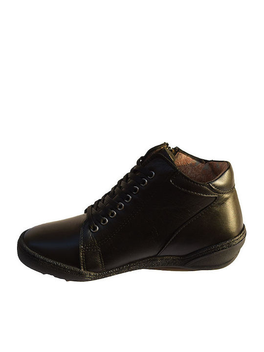 19511 Ghete Dama De Piele Ankle Boots Cu Platformă Negre
