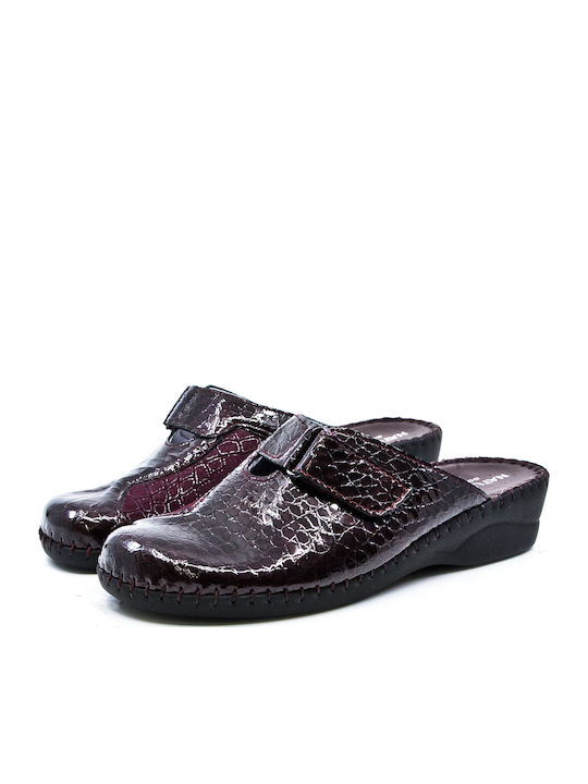 Naturelle Anatomic Leather Women's Slippers In Burgundy Colour