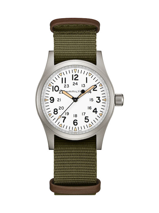 Hamilton Herrenuhr 38mm Batterie mit Grün Stoffarmband