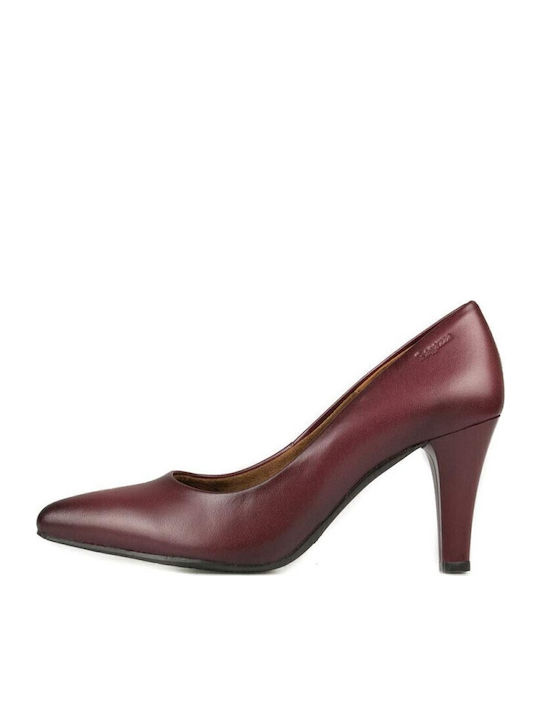 Leather Pointed Toe Stiletto Burgundy High Heels