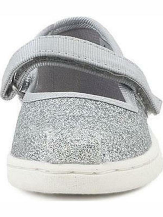 Παιδικές Μπαλαρίνες mit Bügel- und Schleifenverschluss Stoff Silber Mary Jane Iridescent