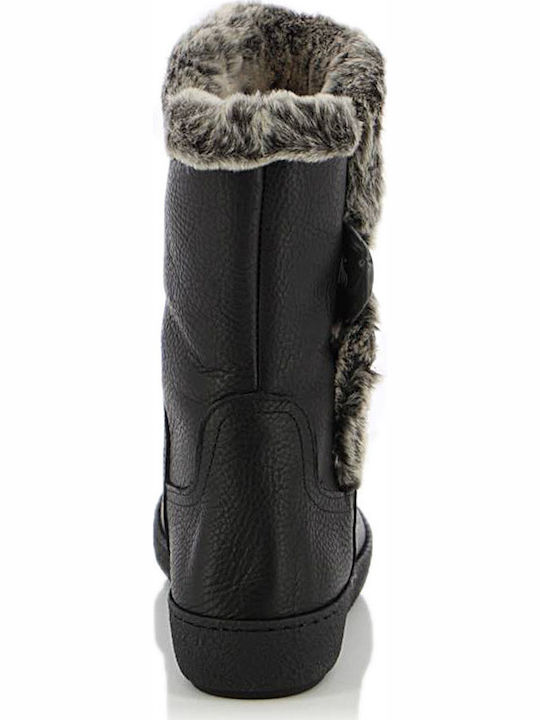 Leather Women's Boots with Fur Black