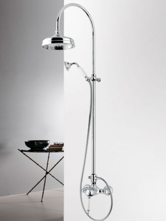 Bugnatese Oxford Adjustable Shower Column with Bathtub Mixer 92-125cm Silver