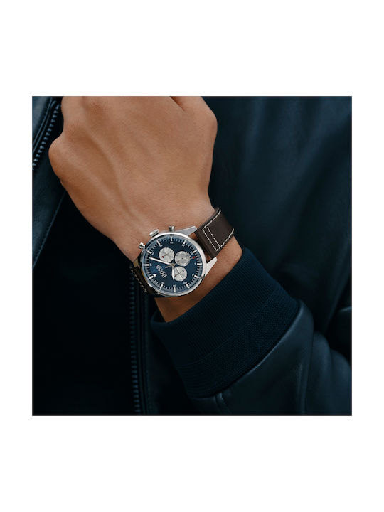 Boss Pioneer Men's Watch 44mm Chronograph Battery with Brown Leather Strap