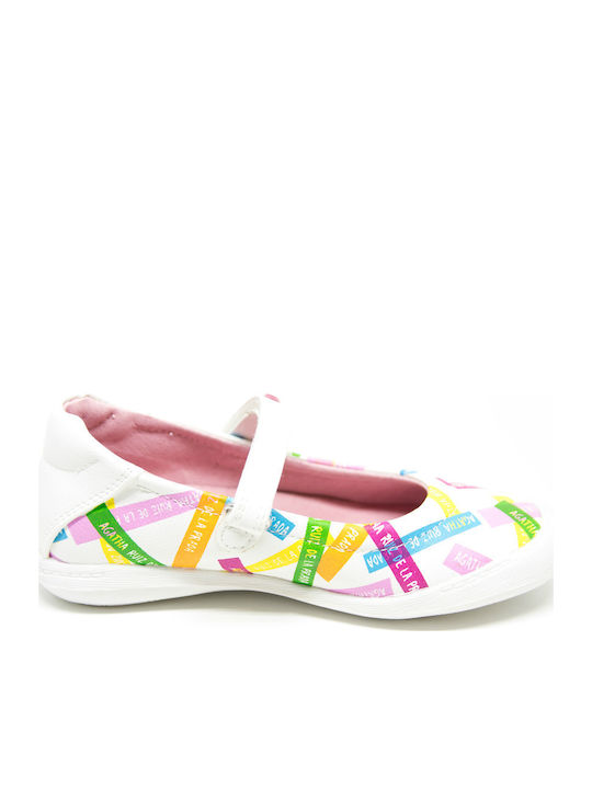 Kids Leather Ballerinas with Hoop & Loop Closure Multicolour
