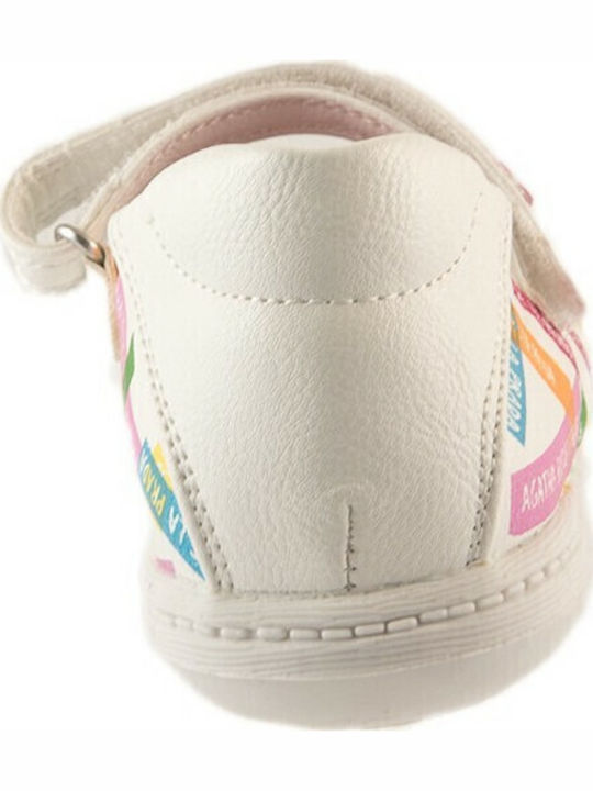 Kids Leather Ballerinas with Hoop & Loop Closure Multicolour
