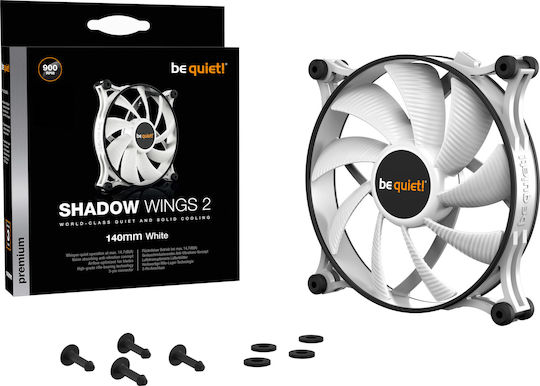 Be Quiet Shadow Wings 2 Case Fan 140mm 900rpm 49.8cfm Without LED Lighting and 3-Pin Connection White