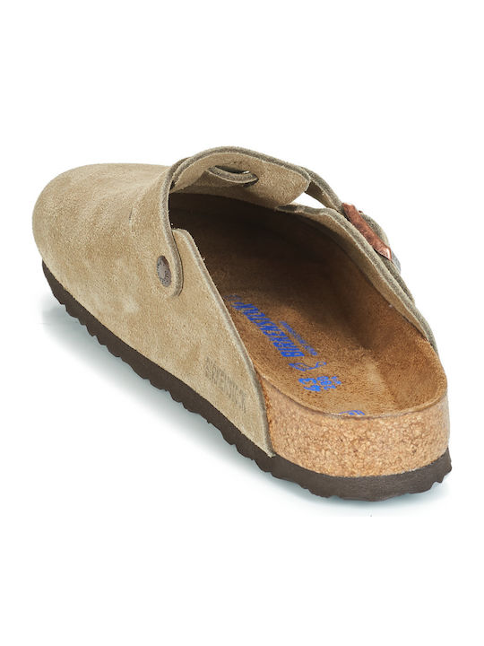 Boston Soft Footbed Δερμάτινες Χειμερινές Ανδρικές Παντόφλες Μπεζ