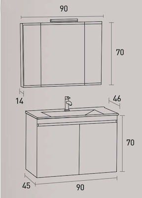 Pro Bagno Elegant Σετ Μπάνιου με Νιπτήρα και Καθρέπτη Πάγκος με Νιπτήρα & Καθρέπτη L90xD45xH70cm Pro Bagno Elegant Σετ Μπάνιου με Νιπτήρα και Καθρέπτη Πάγκος με Νιπτήρα & Καθρέπτη L90xD45xH70cm