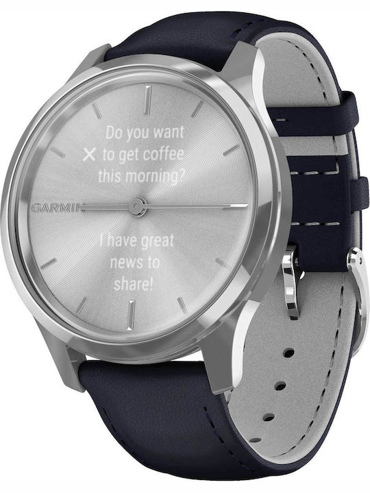 Garmin Vivomove Luxe 42mm Navy Leather with Silver Hardware