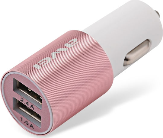 Awei C-100 Зарядно за кола 2.4Спецификация с Портове: 2xUSB Розов Цвят