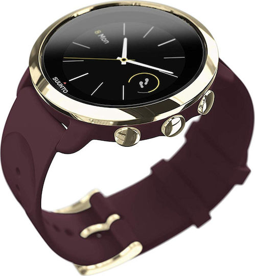 Suunto 3 Fitness Stainless Steel 43mm Waterproof Smartwatch with Heart Rate Monitor (Burgundy)