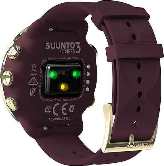 Suunto 3 Fitness Stainless Steel 43mm Waterproof Smartwatch with Heart Rate Monitor (Burgundy)