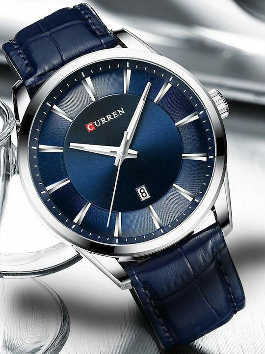 Curren Men's Watch 45mm Battery with Blue Leather Strap