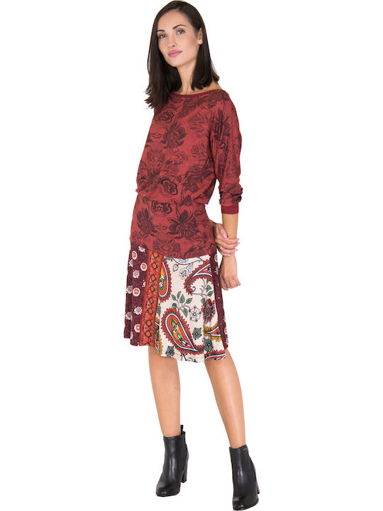 Desigual Midi Dress Burgundy