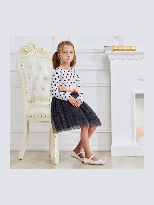 Kids Dress Long Sleeve Polka Dot White
