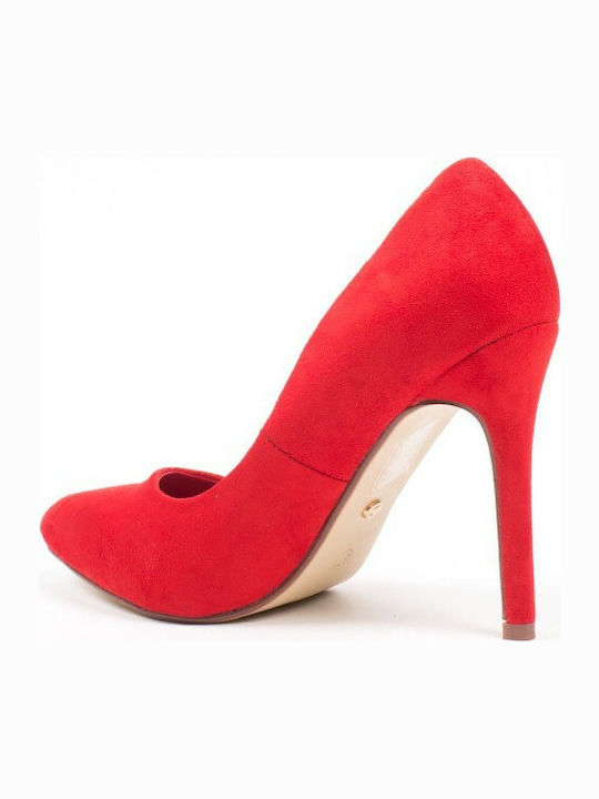 Ideal Shoes Suede Pointed Toe Stiletto Red High Heels