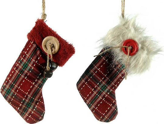 Weihnachtliche Dekorationssocken mit Rotem Karo und Fell 19cm Stoff Weihnachtsdekoration Socken M13xB2xH19cm Rot