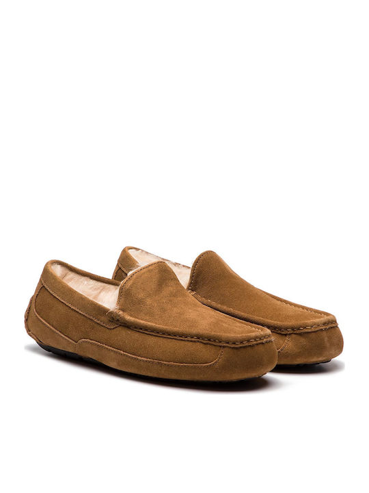 Ascot Κλειστές Χειμερινές Ανδρικές Παντόφλες με Γούνα Chestnut