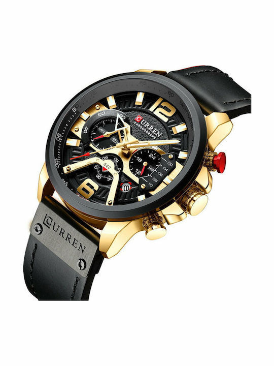 Curren Men's Watch 48mm Chronograph Battery with Leather Strap Black Gold