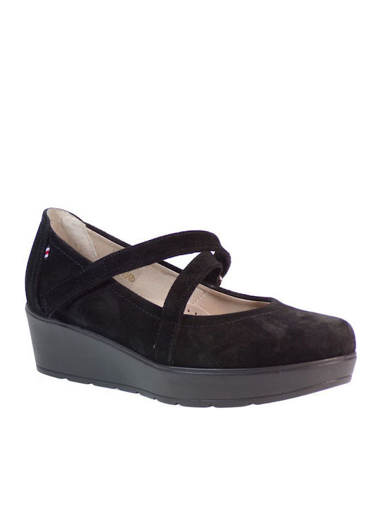 Envie Shoes Anatomic Leather Black Low Heels with Strap