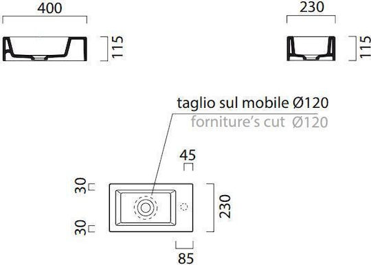 GSI Kube Надеждна мивка Порцелан 40x23x11.5см Бял
