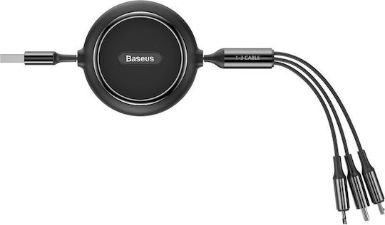 Baseus Golden Loop Retractable USB to micro USB / Type-C / Lightning Cable 3.5A Μαύρο 1.2m (CAMLT-JH01)