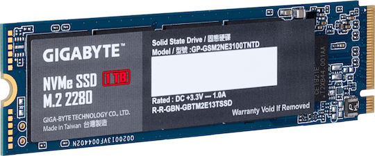 Gigabyte NVMe SSD 1TB τύπου M.2 με σύνδεση PCI Express 3.0 GP-GSM2NE3100TNTD