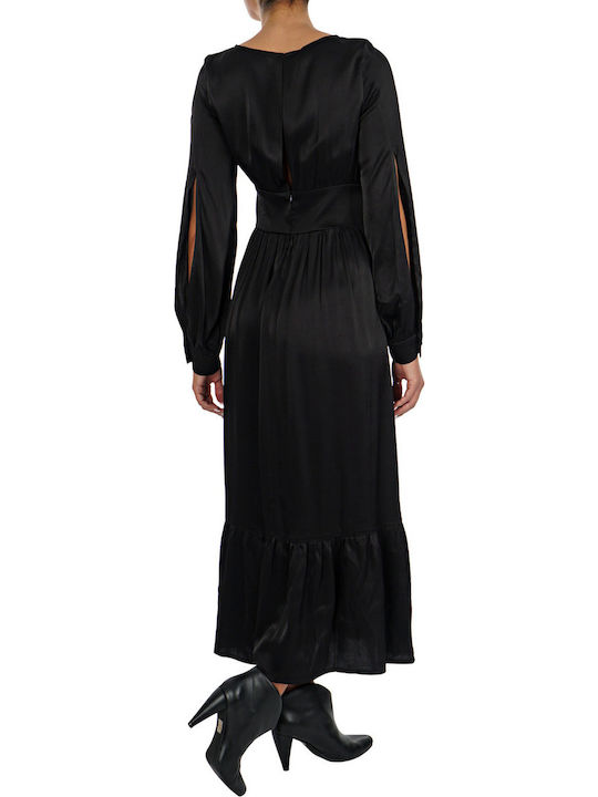 Moutaki Maxi Φόρεμα για Γάμο / Βάπτιση Σατέν Μαύρο