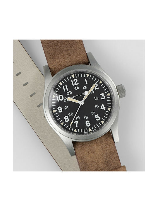 Hamilton Khaki Field Ανδρικό Ρολόι 38mm Μπαταρίας με Καφέ Δερμάτινο Λουράκι