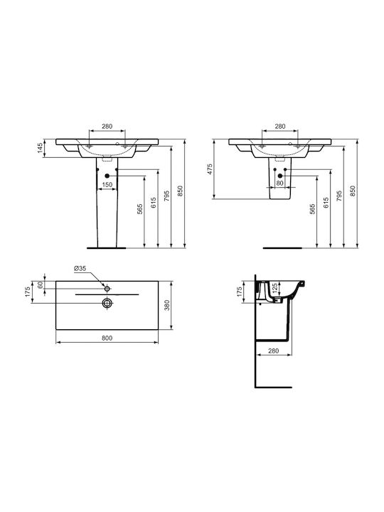 Ideal Standard Connect Space Вградена мивка Порцелан 80x38x14.5см Бял