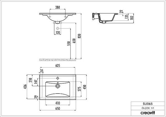 Creavit Slim Inset Sink Porcelain 65x45x17.5cm White